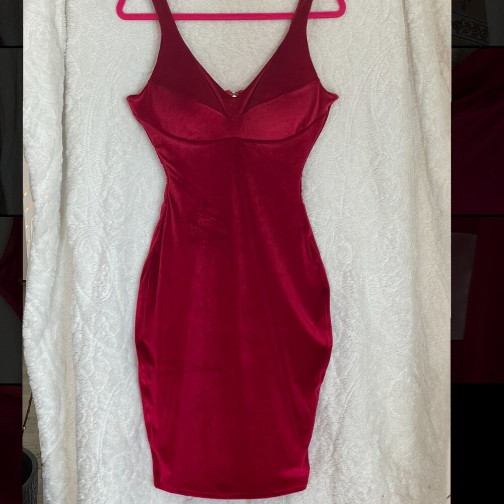 M Pinup Girl Yahaira Shapewear Faja Red Velvet Bodycon Compression Pencil Dress